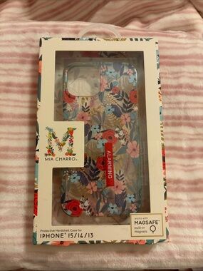 Mia Charro iPhone Case for iPhone 15/14/13 — Clear with Multicolor Flowers NIB